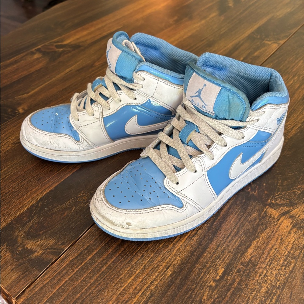 Nike Air Jordan Kids Light Blue and White High-Top Sneakers